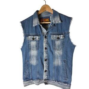 ROLLING PAPER Light Wash Blue Denim Cut-Off Sleeveless Vest Jean Jacket SZ M